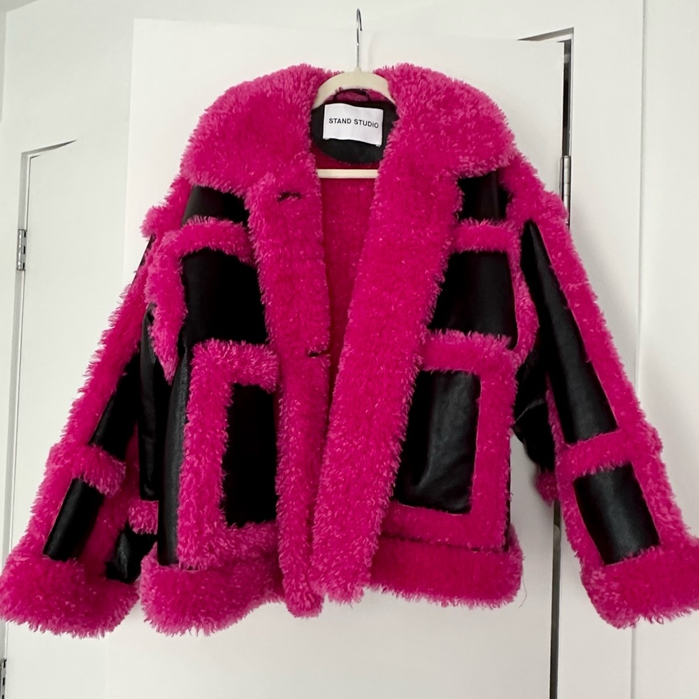 Stand Studio Black/Pink Fur Jacket Like New